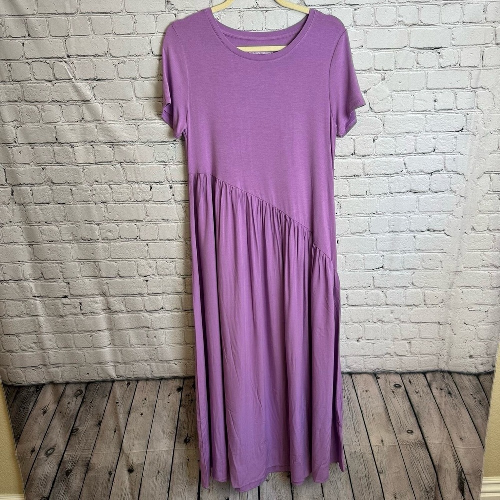 Soft Surroundings Medium Purple Lark Viscose Stretchy‎ Maxi Dress Asymmetrical